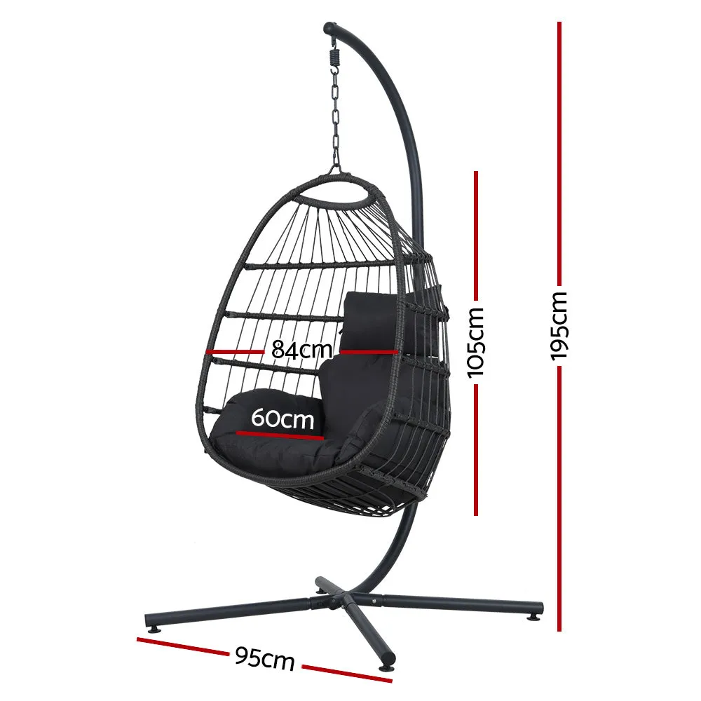 Wicker Egg Swing Chair Hammock With Stand - Charcoal