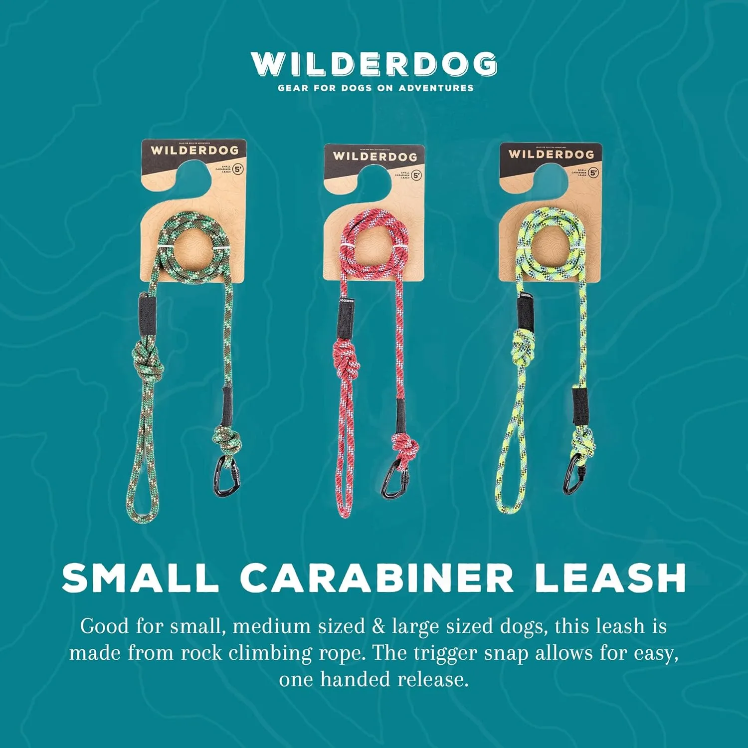 Wilderdog Small Carabiner Climbing Rope Dog Leash for Small & Medium Dogs - 5ft - Alpine - 1Ct