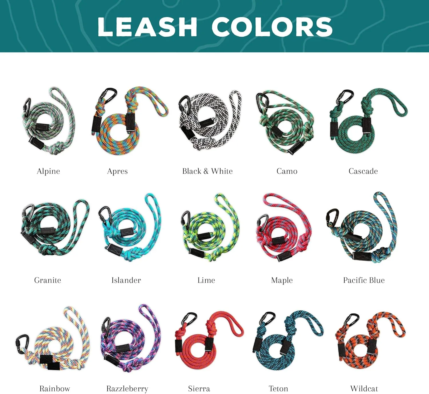 Wilderdog Small Carabiner Climbing Rope Dog Leash for Small & Medium Dogs - 5ft - Alpine - 1Ct