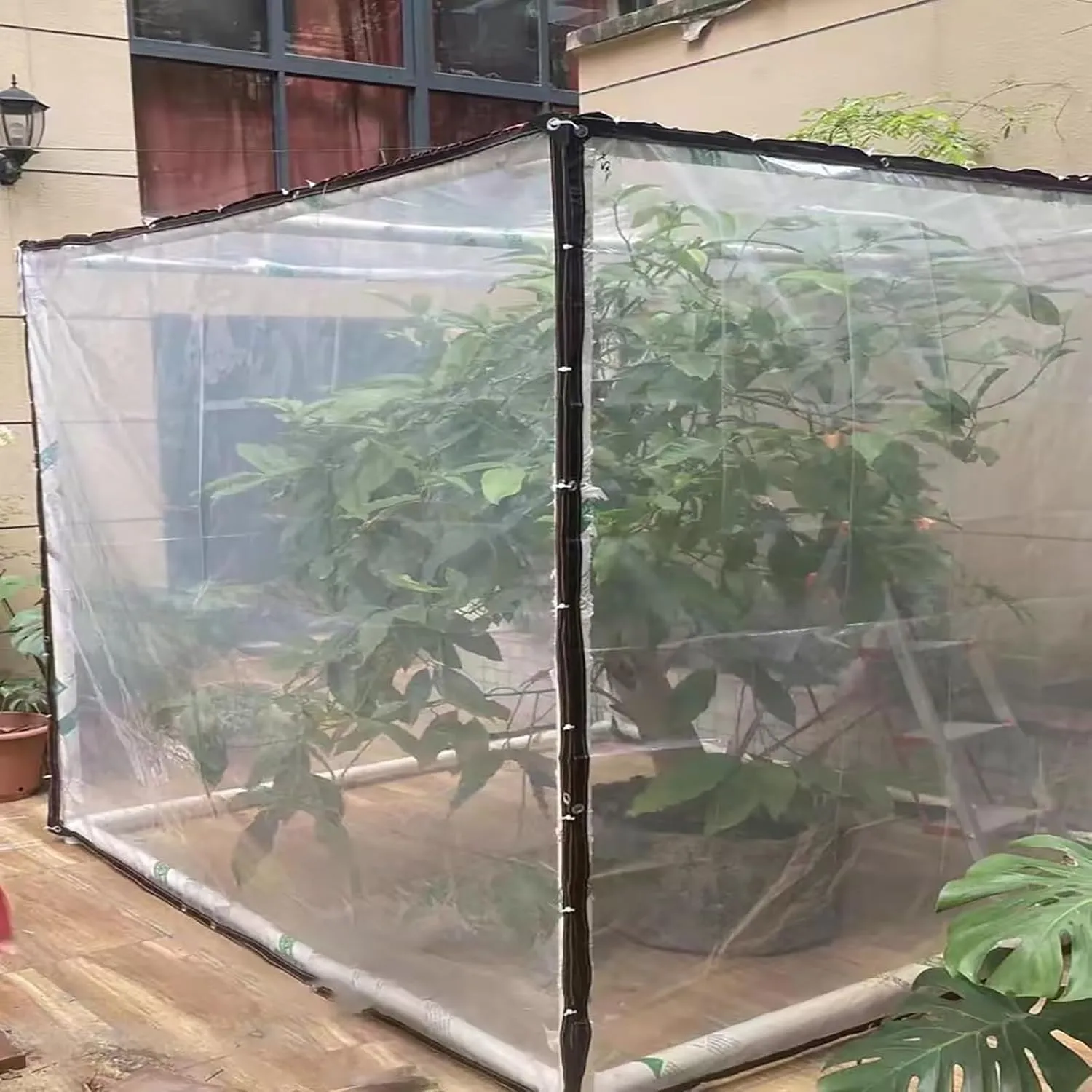 Windproof Clear Plastic Tarps,Outdoor Greenhouse Tarp, Rainproof, Yard Covering,Clear-Waterproof-Tarps-Outdoor(13x13 ft(4x4m))