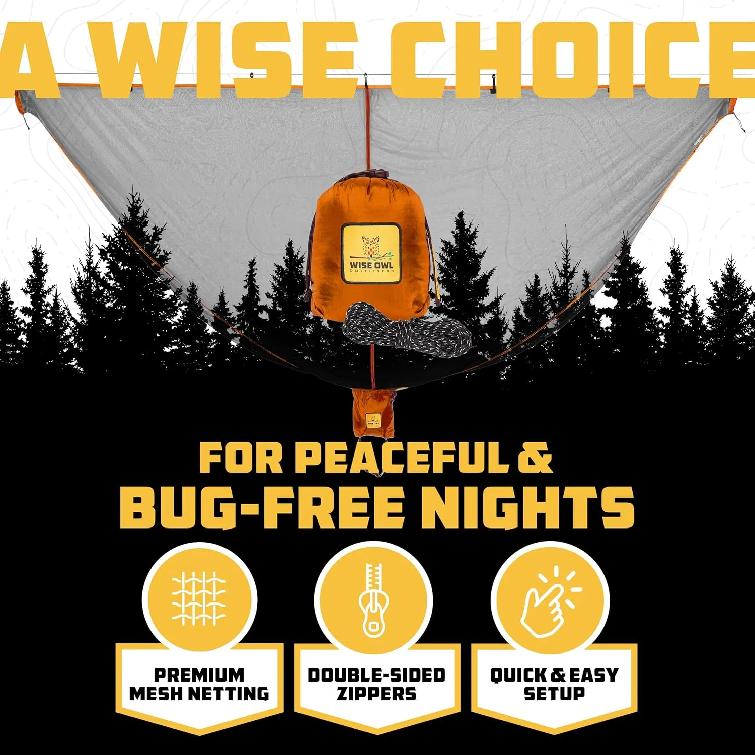 Wise Owl Outfitters Hammock Bug Net - The SnugNet Mosquito Net for Hammocks - Premium Quality, Waterproof, Mesh Hammock Netting w/Double-Sided Zipper - Essential Camping Gear