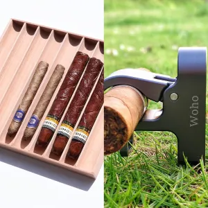 Woho Spanish Cedar Cigar Tray for Cigar Display & Sharing, Woho Magnetic Golf Cart Holder for 30-60 Rings, Aluminum Alloy Clip Holder for Golf Cart with Fork Hold Item in The Grass