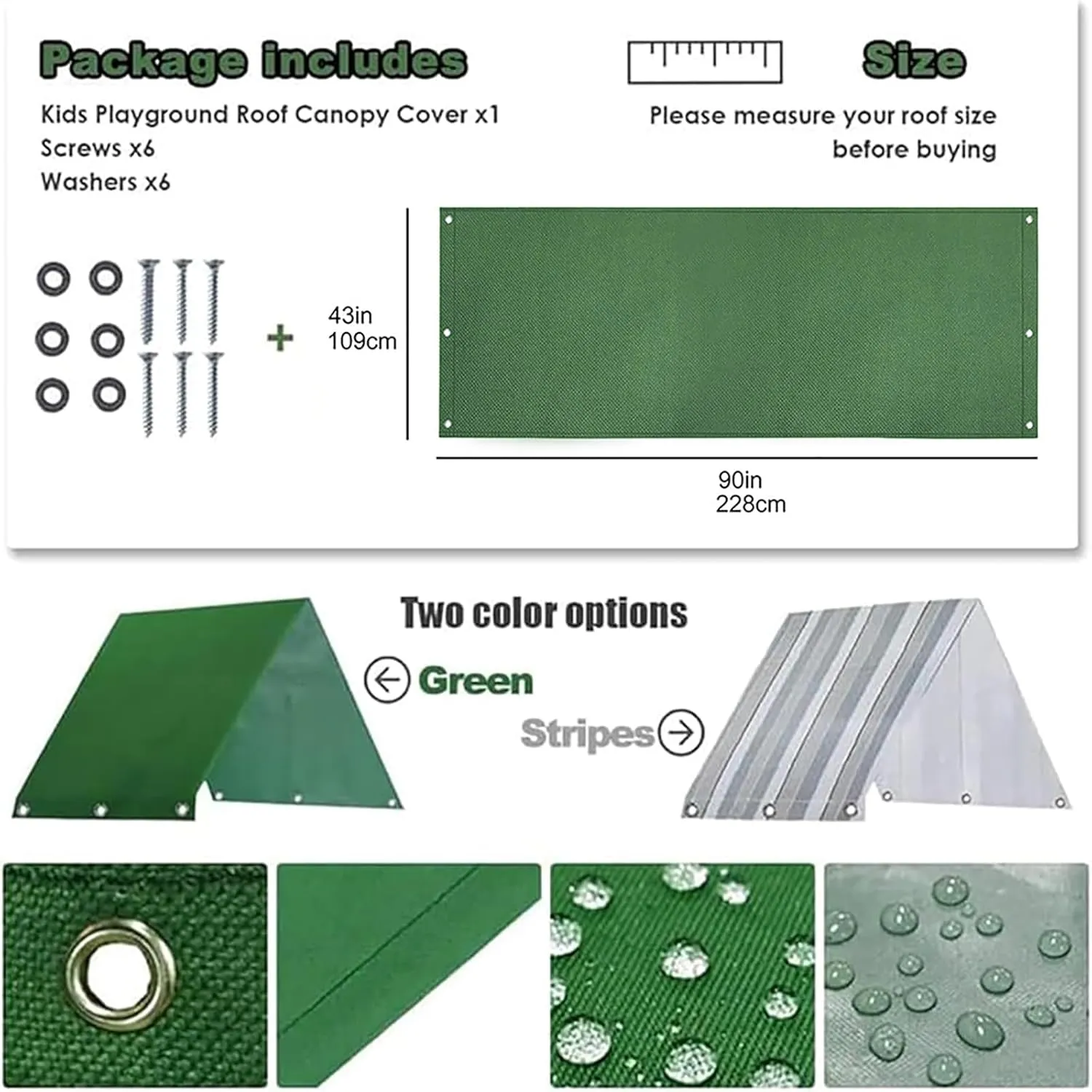 Wooden Swing Set Protection Cover, Reusable 90" X 43" Swing Set Replacement Tarp,Waterproof Backyard Playset Canopy with Mounting Screws(Color:Striped)