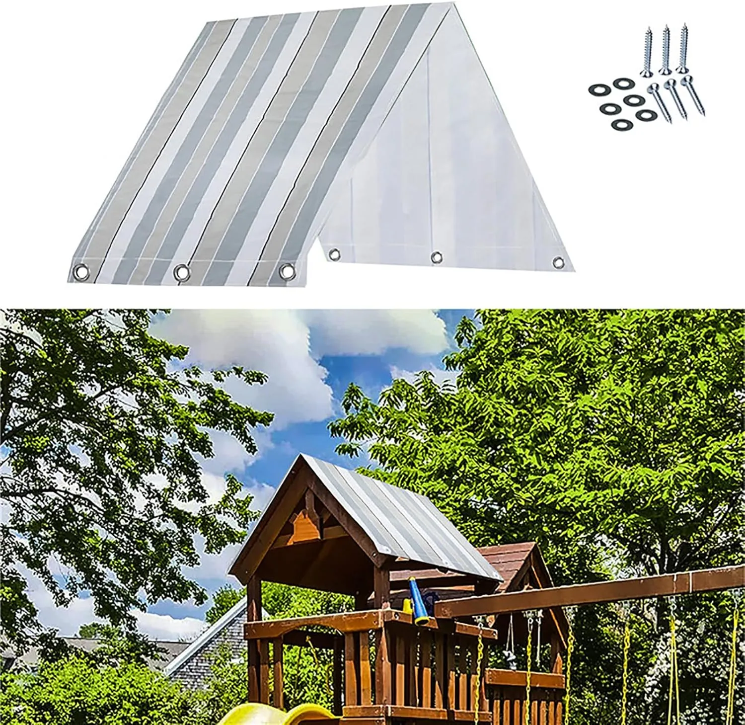 Wooden Swing Set Protection Cover, Reusable 90" X 43" Swing Set Replacement Tarp,Waterproof Backyard Playset Canopy with Mounting Screws(Color:Striped)