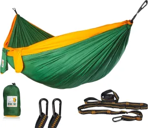 X-Large 2 Person Indoor Outdoor Camping Hammock - Compact Waterproof Double Hammock with Pocket, Tree Straps & Heavy Duty Carabiners - Parachute Grade Nylon Can Hold Over 600lbs of Weight