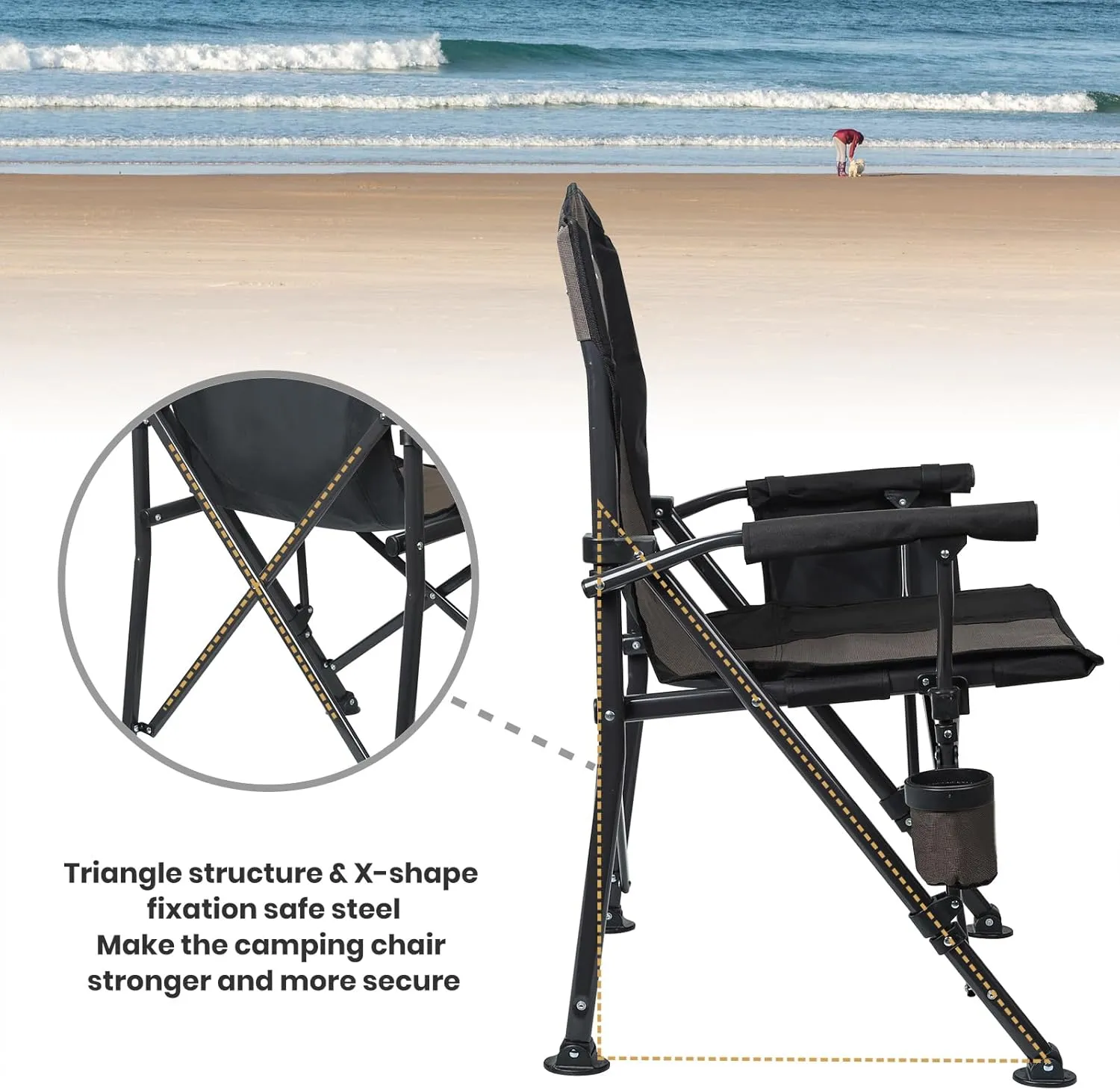 XGEAR 2-Pack Portable Camping Chair for Adutls - Heavy Duty Outdoor Camp Chairs - Folding Lawn Chair with Padded Hard Armrest Cup Holder Storage Pocket - Collapsible for Outdoor Fishing Garden