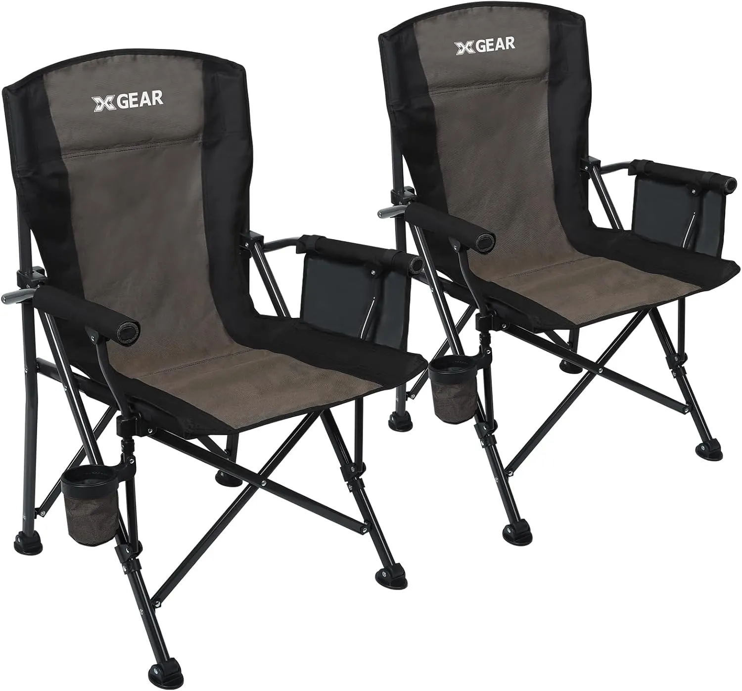 XGEAR 2-Pack Portable Camping Chair for Adutls - Heavy Duty Outdoor Camp Chairs - Folding Lawn Chair with Padded Hard Armrest Cup Holder Storage Pocket - Collapsible for Outdoor Fishing Garden