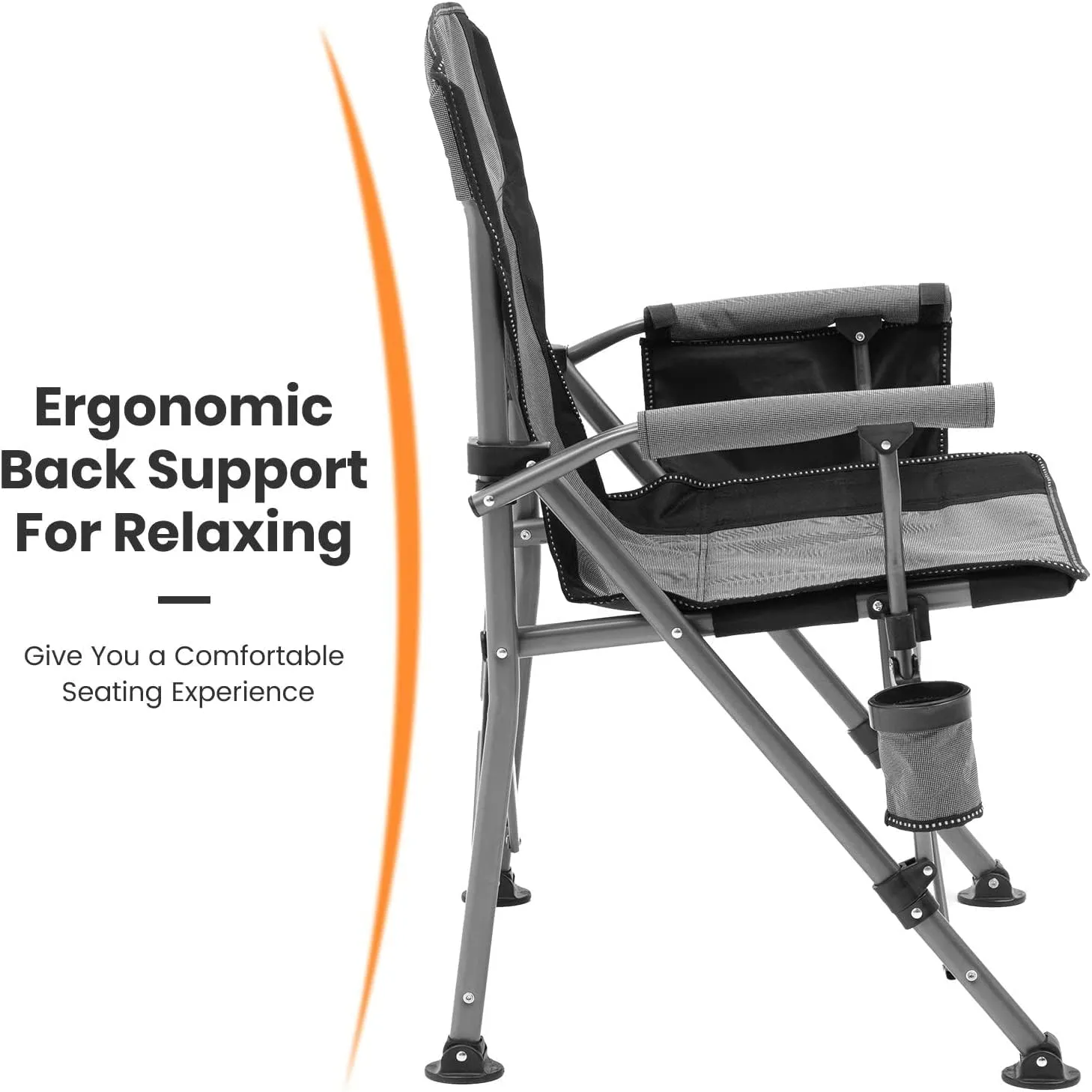 XGEAR Camping Chair with Padded Hard Armrest, Sturdy Folding Camp Chair with Cup Holder, Storage Pockets Carry Bag Included, Support to 400 lbs