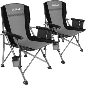 XGEAR Camping Chair with Padded Hard Armrest, Sturdy Folding Camp Chair with Cup Holder, Storage Pockets Carry Bag Included, Support to 400 lbs