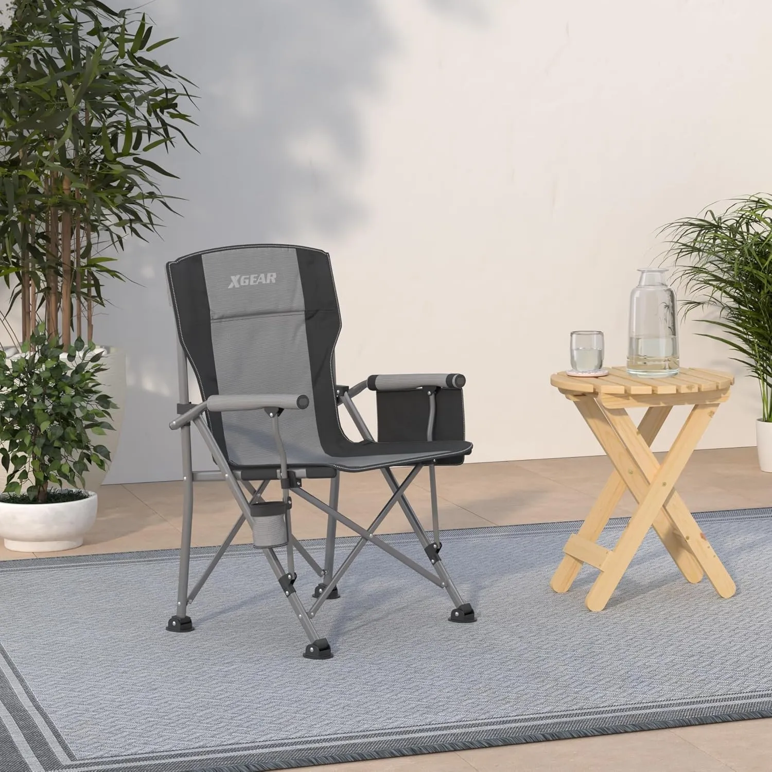 XGEAR Portable Camping Chairs for Adults with Padded Hard Armrest, Sturdy Folding Camping Chair with Cup Holder, Storage Pockets Carry Bag Included, Support to 300 lbs(Grey)