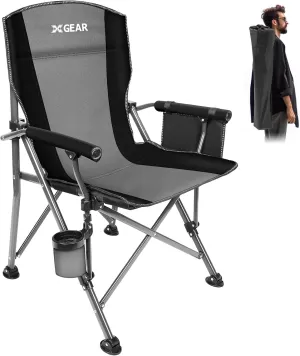 XGEAR Portable Camping Chairs for Adults with Padded Hard Armrest, Sturdy Folding Camping Chair with Cup Holder, Storage Pockets Carry Bag Included, Support to 300 lbs(Grey)