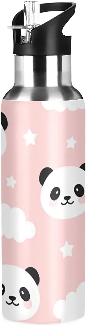 xigua Kid Panda Stainless Steel 600ml Water Bottle Leak-Proof Water Bottle, Suitable for Gym School Children and Adult Drinking Bottles