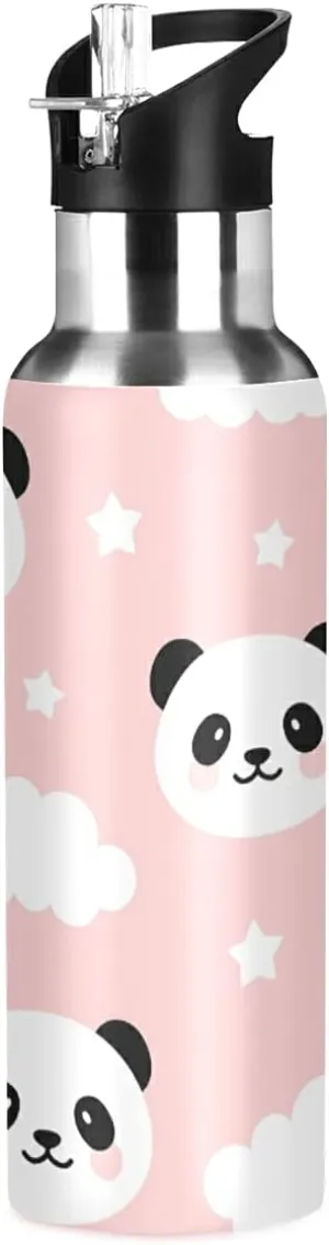 xigua Kid Panda Stainless Steel 600ml Water Bottle Leak-Proof Water Bottle, Suitable for Gym School Children and Adult Drinking Bottles