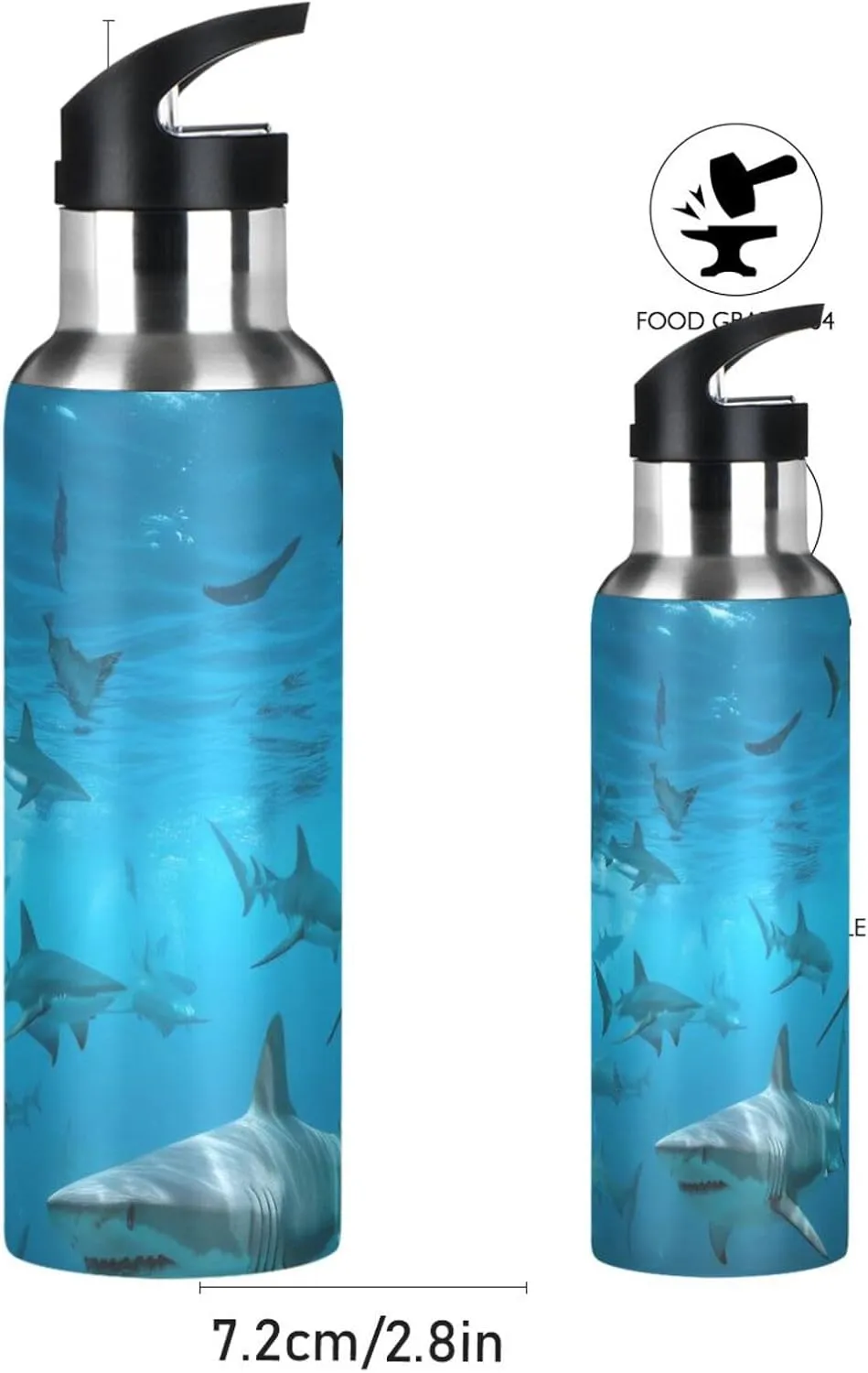 xigua Sea Shark Stainless Steel 600ml Water Bottle Leak-Proof Water Bottle, Suitable for Gym School Children and Adult Drinking Bottles