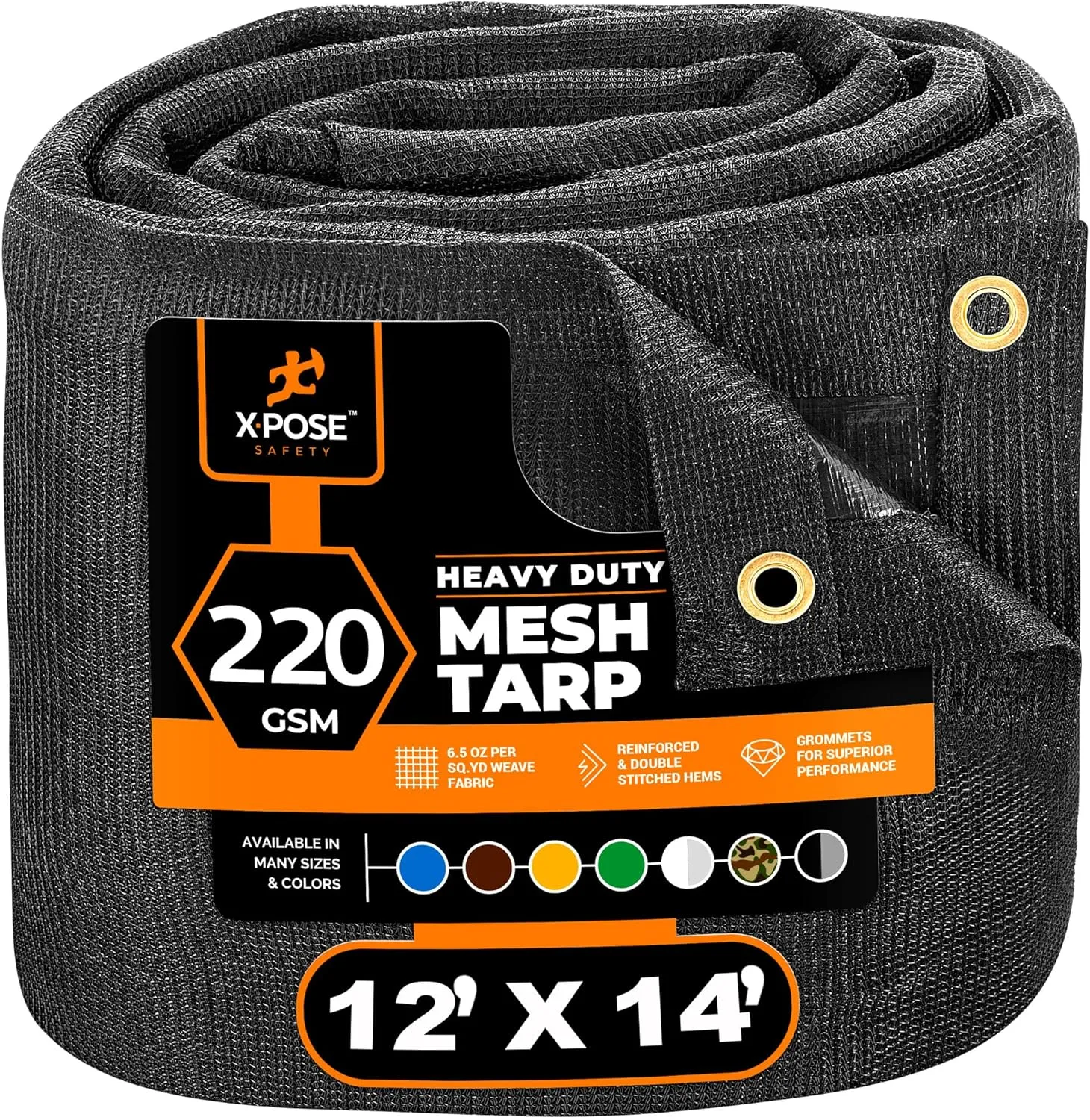 Xpose Safety Heavy Duty Mesh Tarp – 12’ x 14’ Multipurpose Black Protective Cover with Air Flow - Use for Tie Downs, Shade, Fences, Canopies, Dump Trucks – Tear Resistant