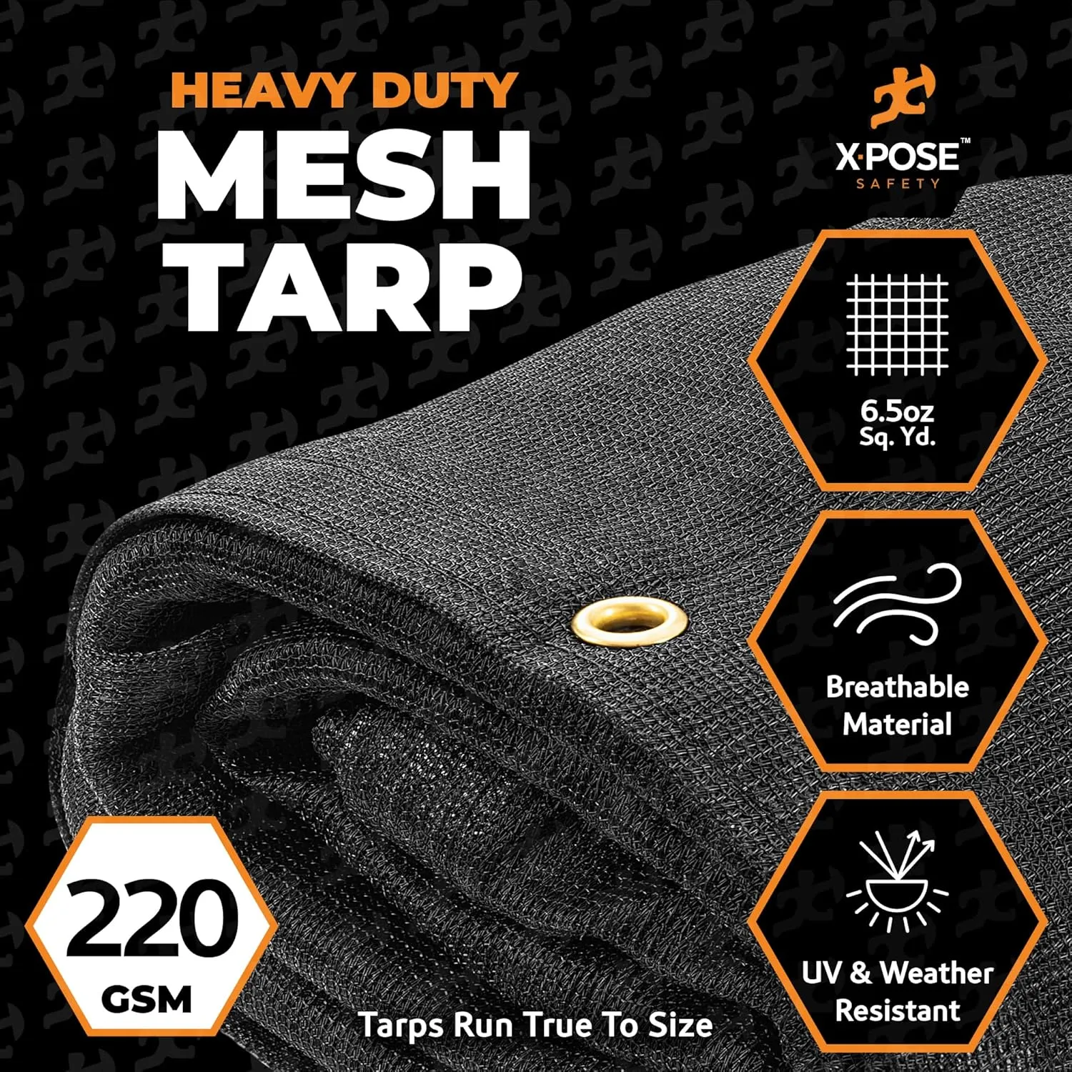Xpose Safety Heavy Duty Mesh Tarp – 12’ x 14’ Multipurpose Black Protective Cover with Air Flow - Use for Tie Downs, Shade, Fences, Canopies, Dump Trucks – Tear Resistant