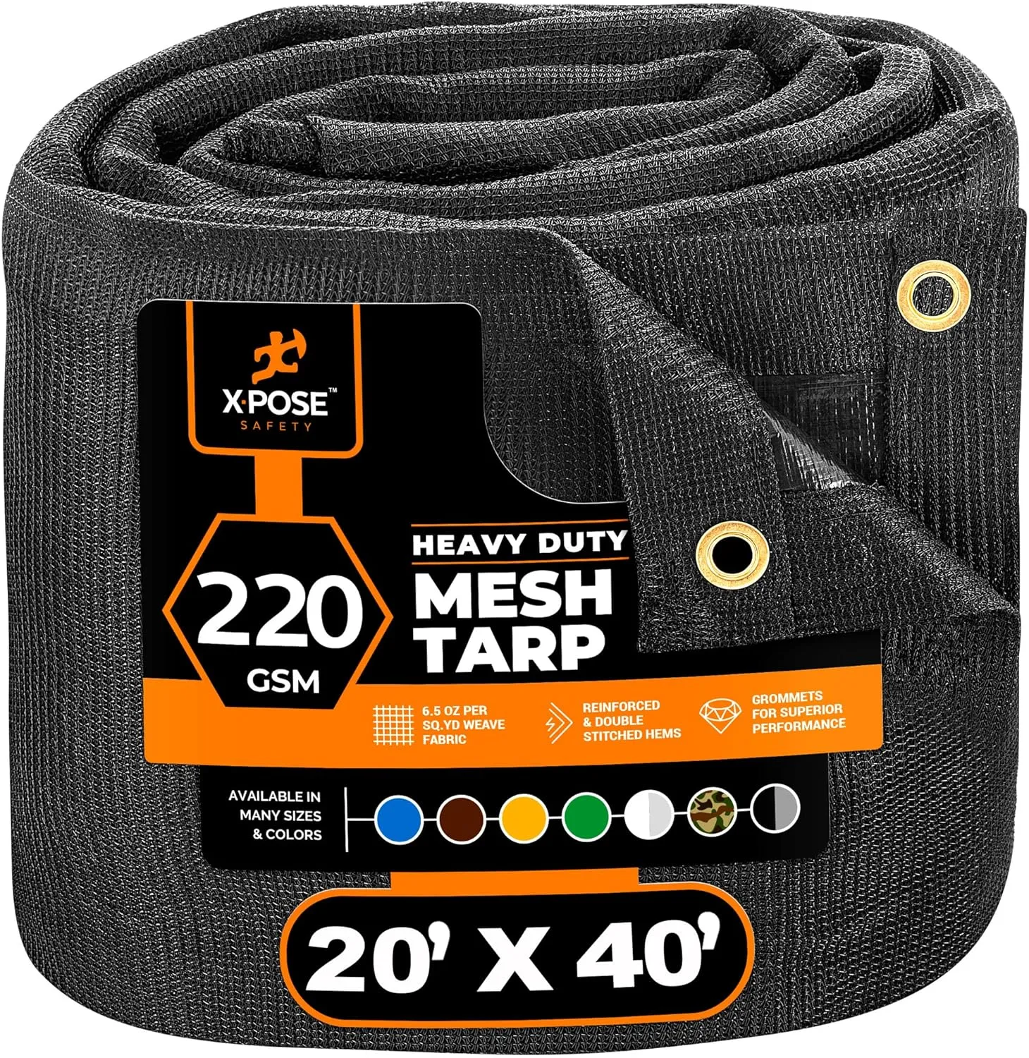 Xpose Safety Heavy Duty Mesh Tarp – 20' x 40' Multipurpose Black Protective Cover with Air Flow - Use for Tie Downs, Shade, Fences, Canopies, Dump Trucks – Weather and Tear Resistant