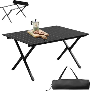 Y1LA Camping Table, Portable Folding Camp Table,Portable Picnic Table,Heavy-Duty Roll-Top for Camping,Travel Hiking Backyard BBQ Party,Black (34'' x 24'' 17'')