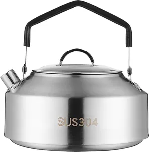 Yardwe Stainless Steel Camping Kettle Portable Water Container Ergonomic Handle for Boiling Water Soup Noodles Outdoor Teapot for Hiking Picnics
