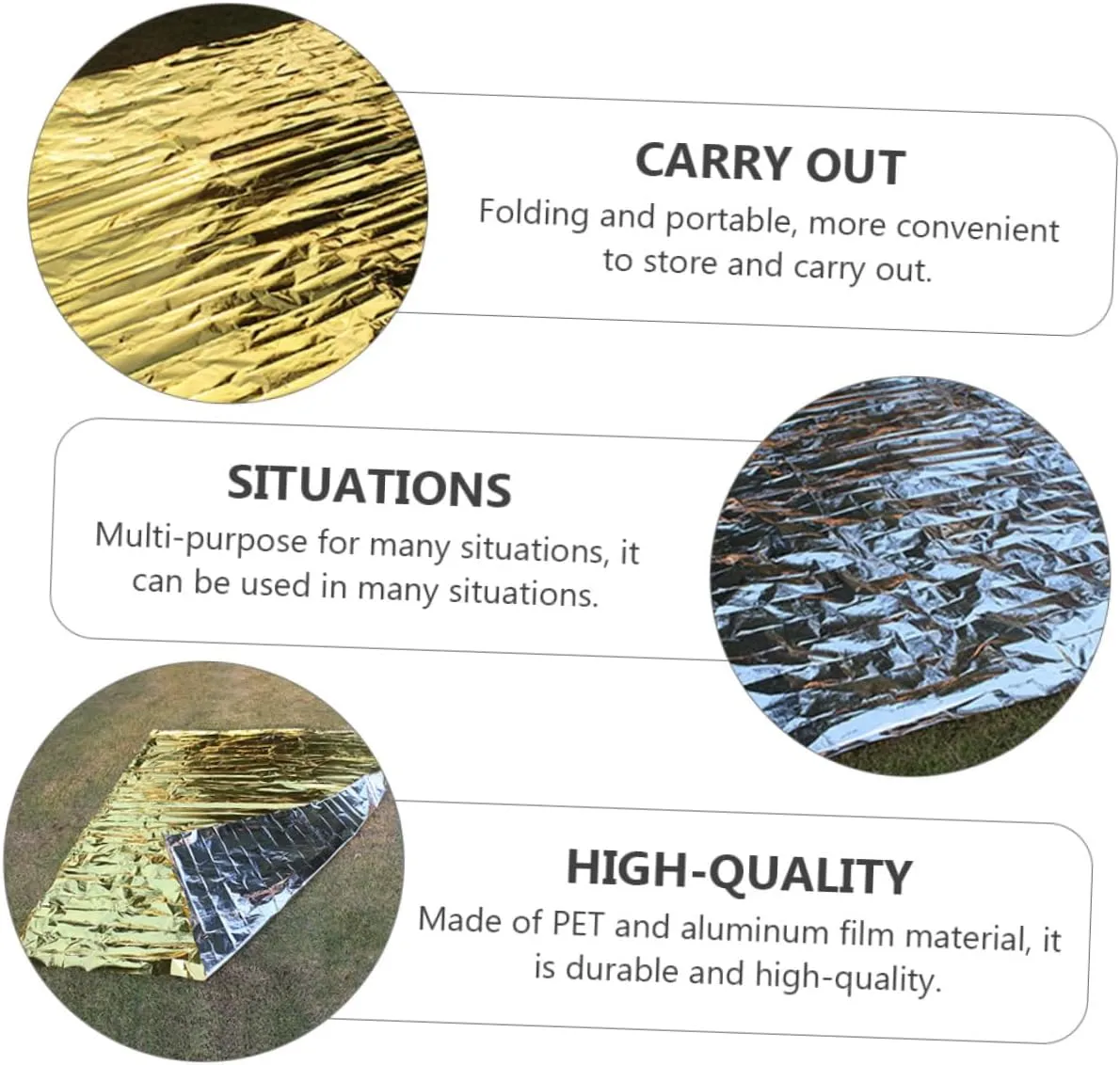 YARNOW Insulation Blanket Camping Blanket Heavy Weighted Blanket Outdoor Blanket Area Rugs Sun Polar Foil