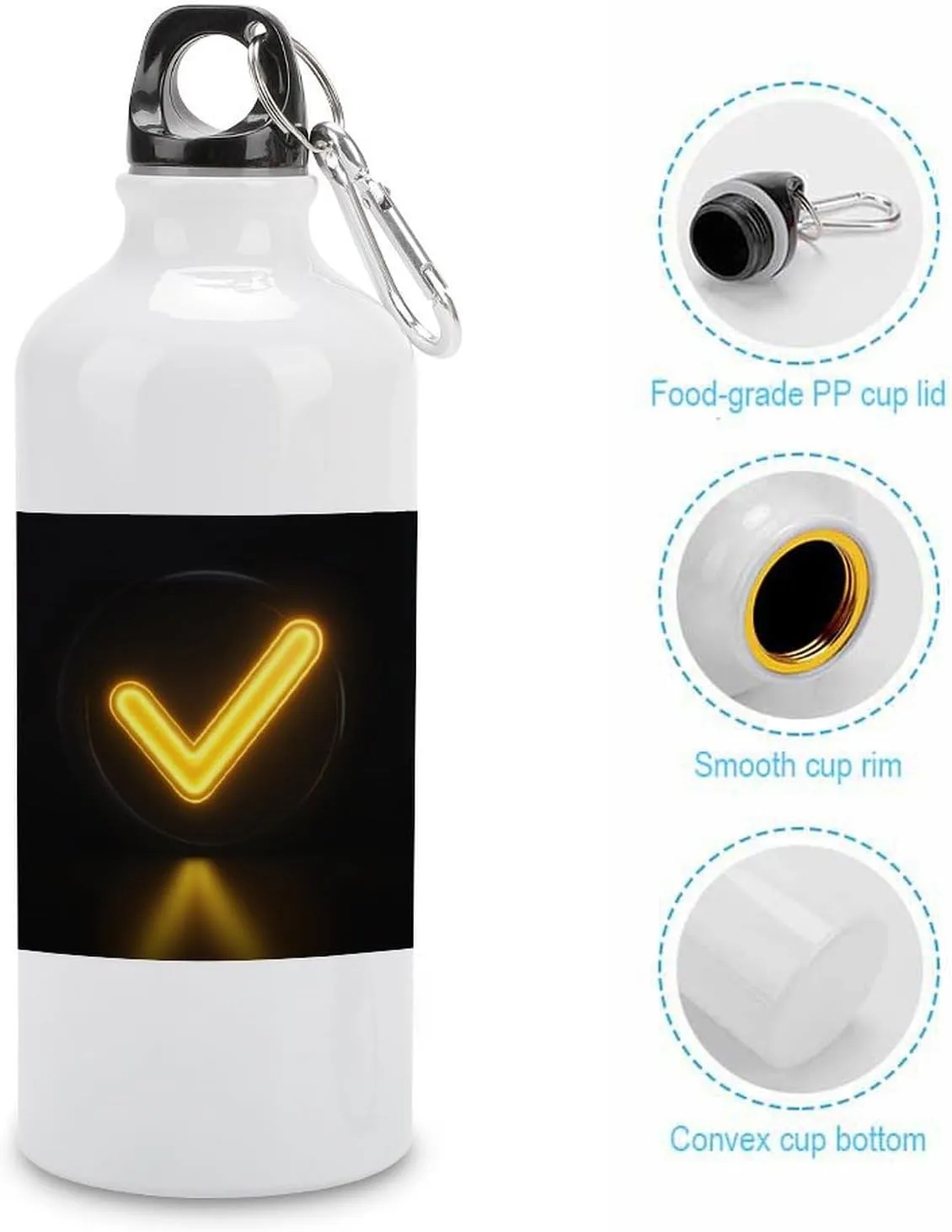 Yellow Glowing Checkmark Travel Aluminum Water Bottle,minimal Sport Bottle with Twist Cap Buckle for Men Women Camping Hiking 600ml