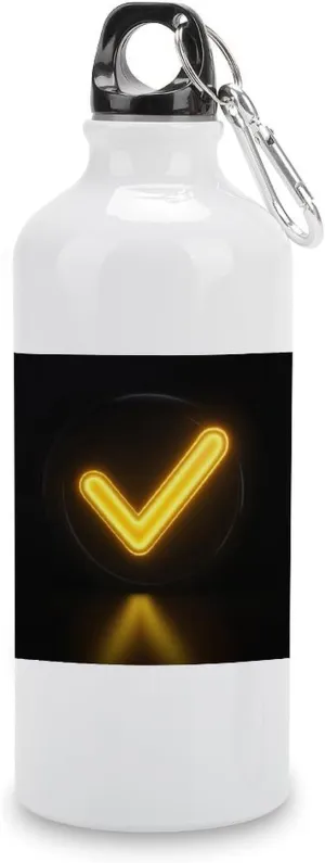 Yellow Glowing Checkmark Travel Aluminum Water Bottle,minimal Sport Bottle with Twist Cap Buckle for Men Women Camping Hiking 600ml