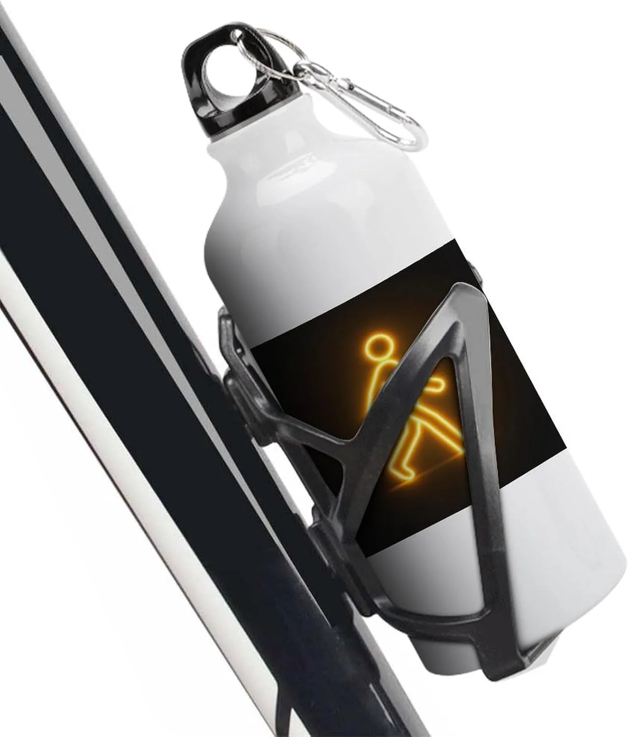 Yellow Glowing Person Walking Travel Aluminum Water Bottle,minimal Sport Bottle with Twist Cap Buckle for Men Women Camping Hiking 600ml