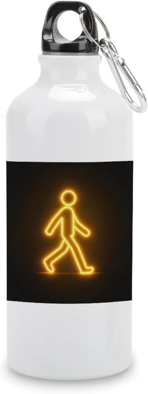 Yellow Glowing Person Walking Travel Aluminum Water Bottle,minimal Sport Bottle with Twist Cap Buckle for Men Women Camping Hiking 600ml