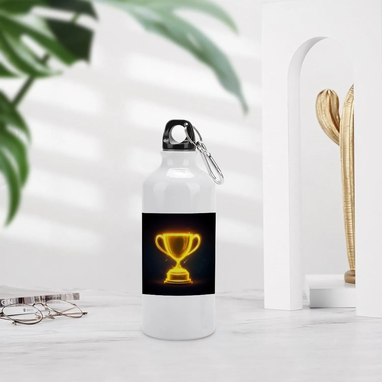 Yellow Glowing Winning Travel Aluminum Water Bottle,minimal Sport Bottle with Twist Cap Buckle for Men Women Camping Hiking 600ml