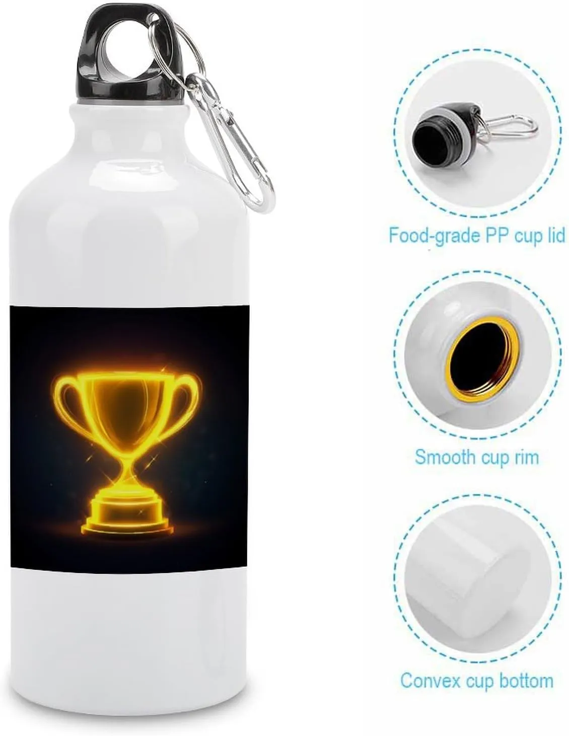 Yellow Glowing Winning Travel Aluminum Water Bottle,minimal Sport Bottle with Twist Cap Buckle for Men Women Camping Hiking 600ml