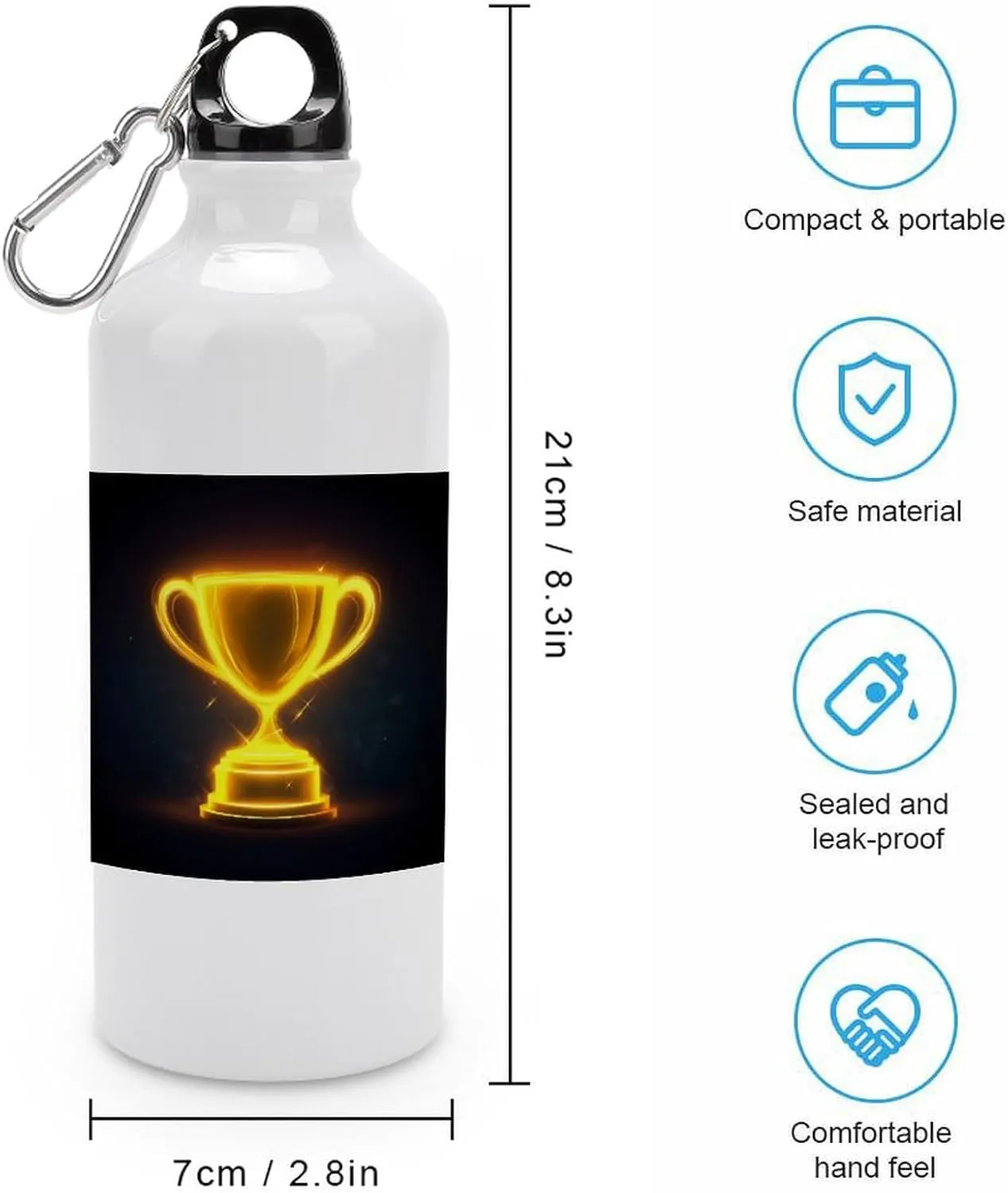 Yellow Glowing Winning Travel Aluminum Water Bottle,minimal Sport Bottle with Twist Cap Buckle for Men Women Camping Hiking 600ml