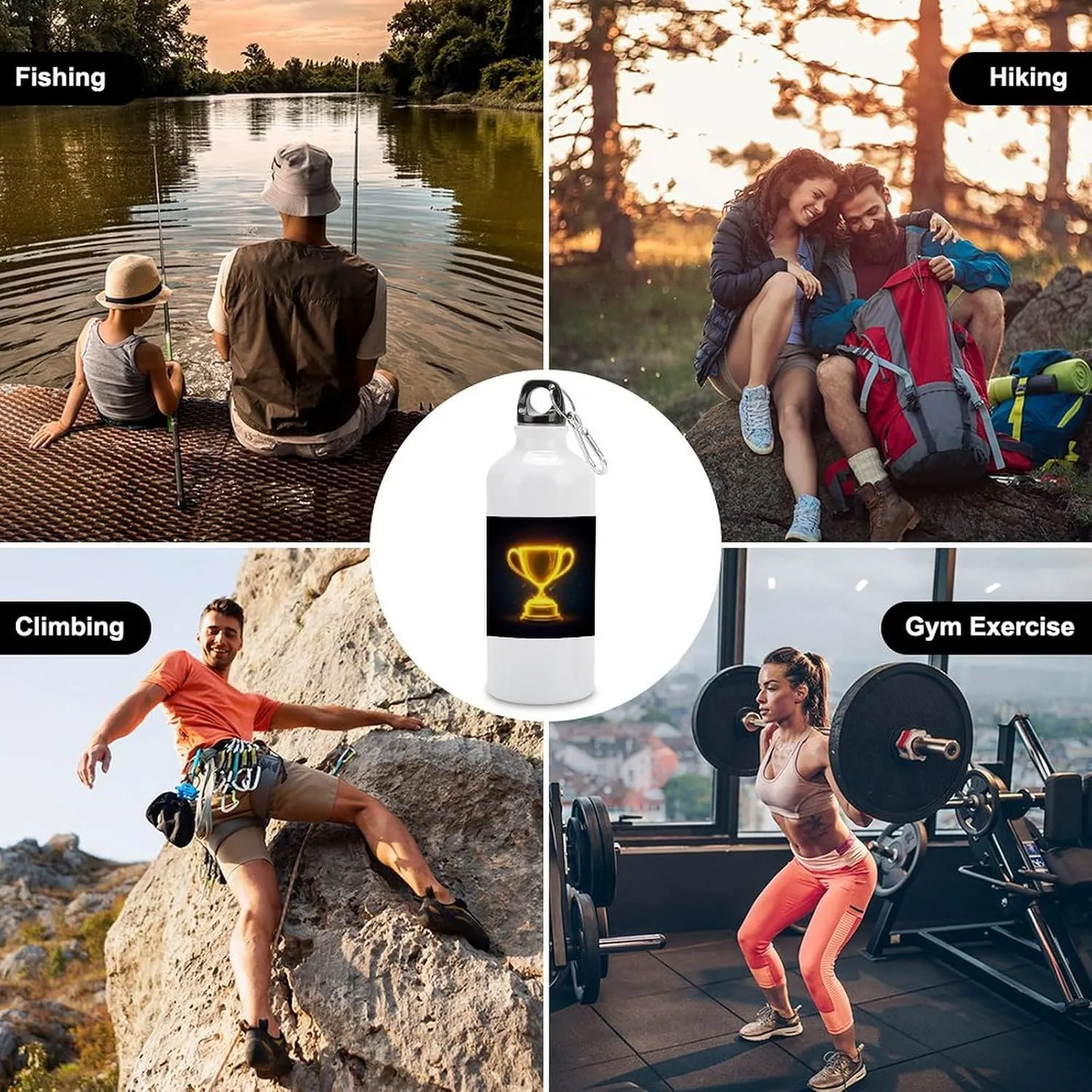 Yellow Glowing Winning Travel Aluminum Water Bottle,minimal Sport Bottle with Twist Cap Buckle for Men Women Camping Hiking 600ml