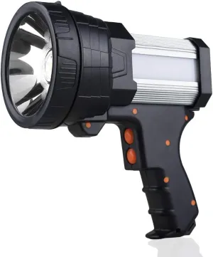 YIERBLUE Rechargeable Spotlight, Super Bright 1000 LM LED Flashlight Handheld Spotlight Long Lasting Large Flashlight Searchlight and Flood Camping Flashlight with Foldable Tripod