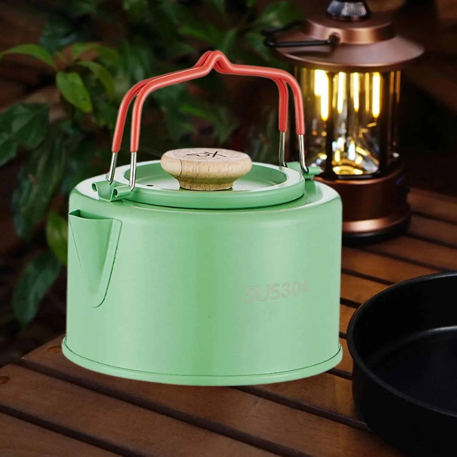YIJU Camping Kettle Tea Pot Coffee Pot 1.1 L Cookware Lightweight Tea Kettle Teapot for Travel Climbing Outdoor Backpacking Hiking, Green