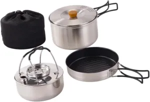 YIJU Camping Mess Kit Outdoor Cookware Equipment Foldable Handle Multipurpose Soup Pot Frying Pan for BBQ Travel Hiking Camping