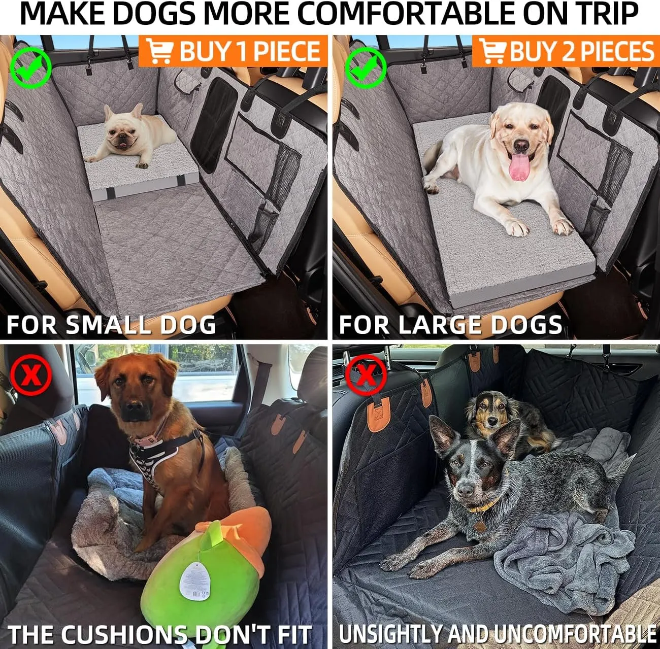 YJGF Washable Dog Bed for Back Seat - Waterproof Seat Cover Extender - Orthopedic Hammock for Large Dogs