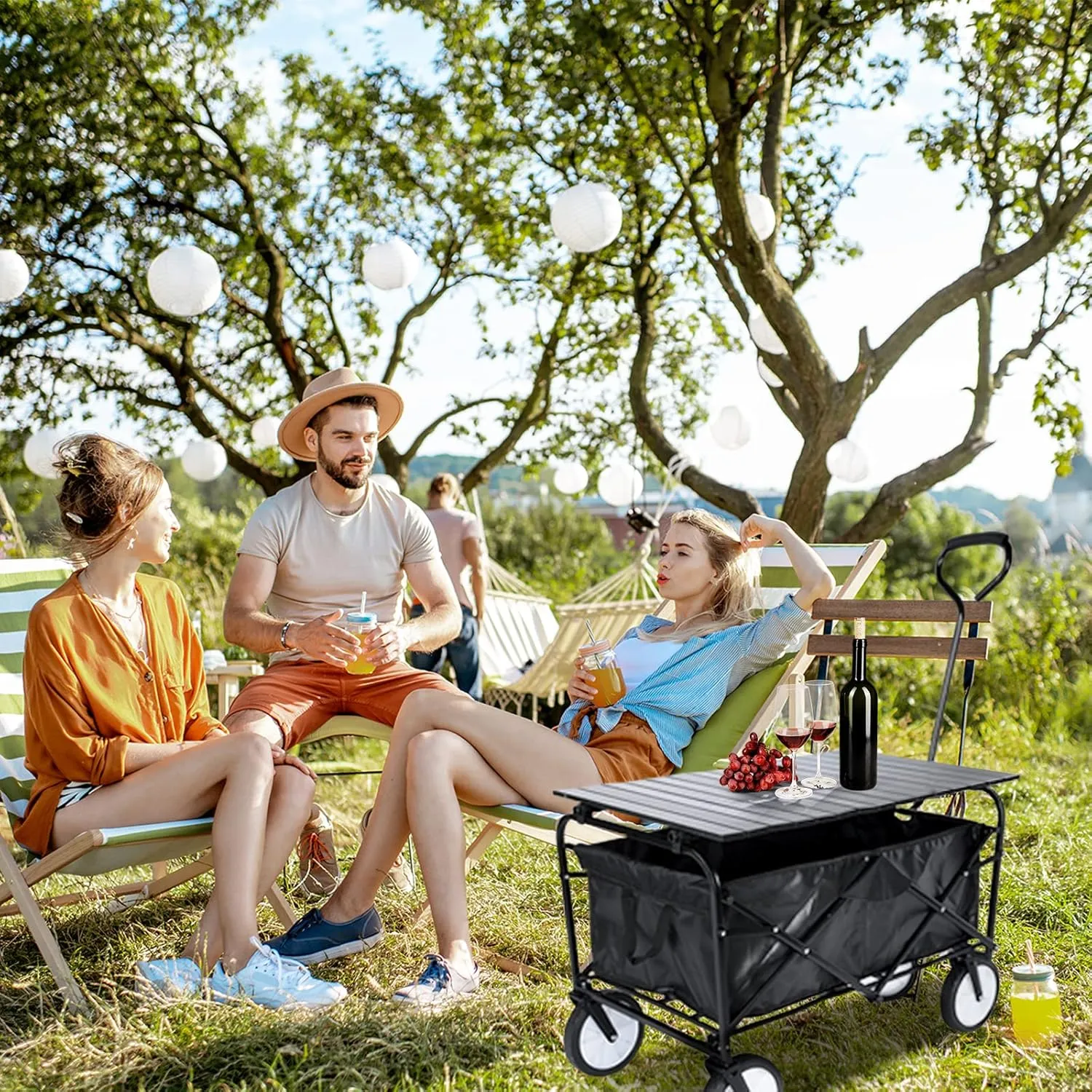 YSSOA Collapsible Garden Cart/Wagon with Aluminum Alloy Table,Heavy Duty Folding Wagon with Aluminum Table Plate,Wagon Cart for Camping Picnic Outdoor