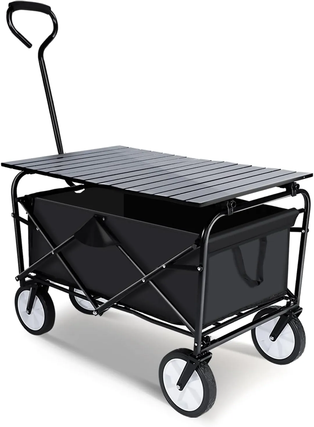 YSSOA Collapsible Garden Cart/Wagon with Aluminum Alloy Table,Heavy Duty Folding Wagon with Aluminum Table Plate,Wagon Cart for Camping Picnic Outdoor