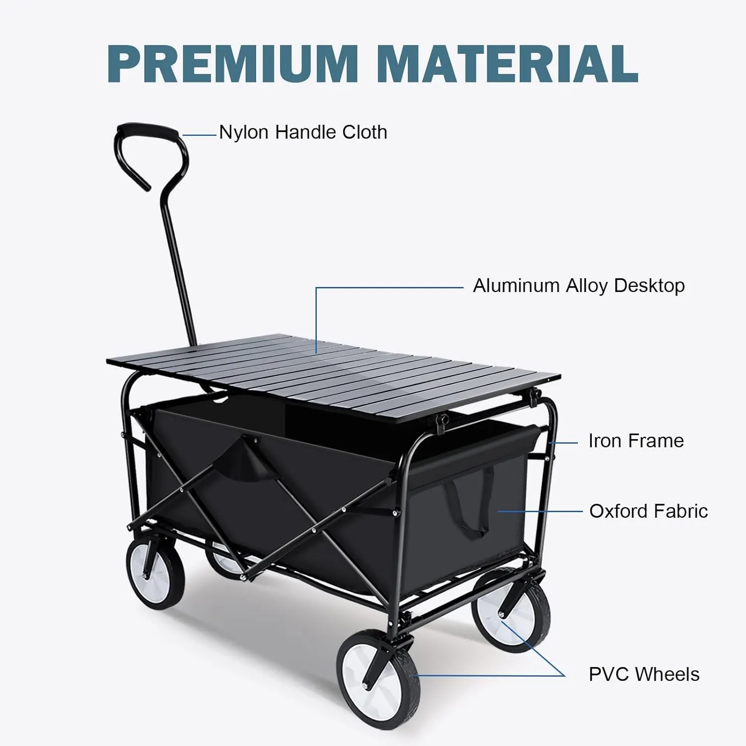 YSSOA Collapsible Garden Cart/Wagon with Aluminum Alloy Table,Heavy Duty Folding Wagon with Aluminum Table Plate,Wagon Cart for Camping Picnic Outdoor