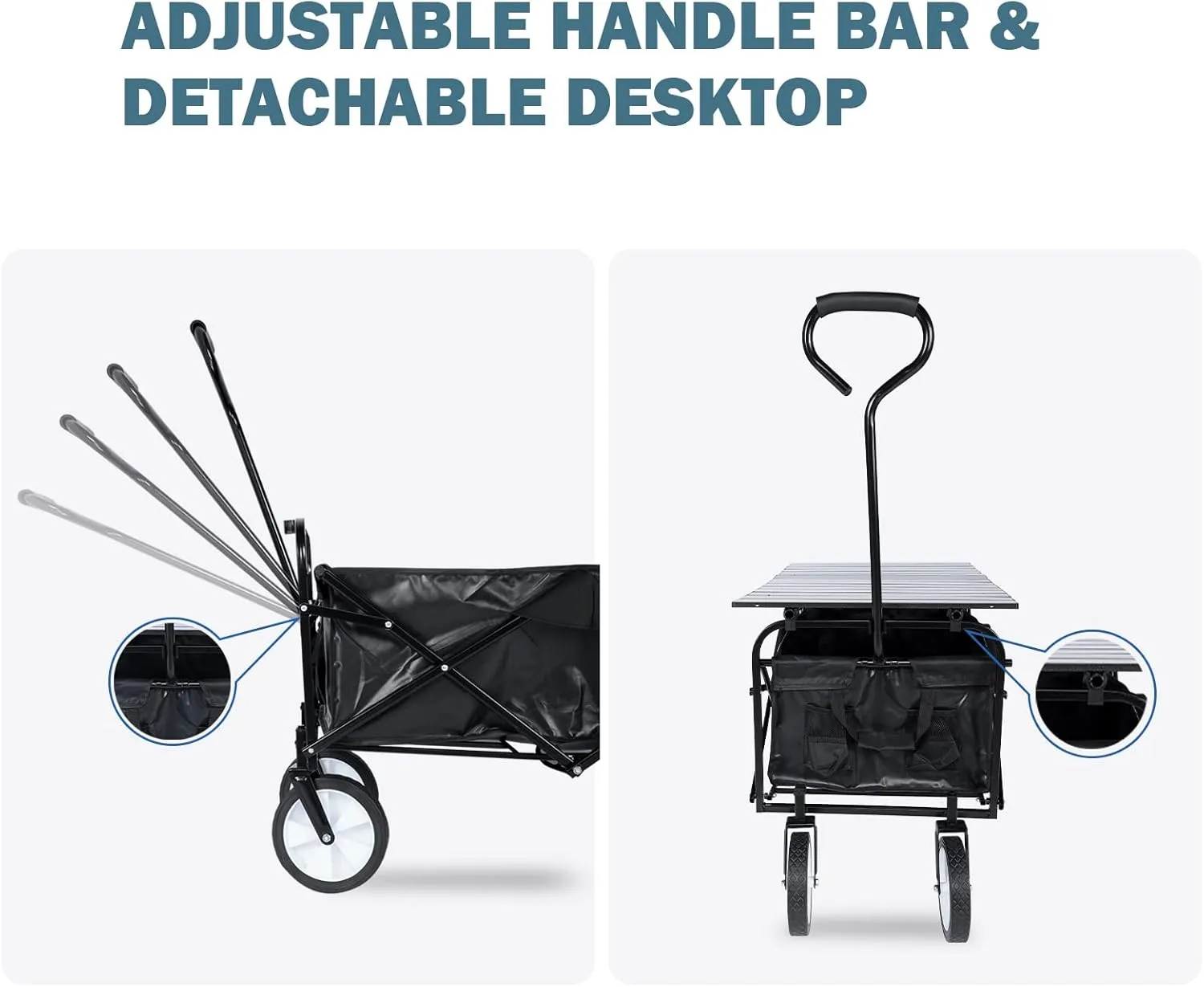 YSSOA Collapsible Garden Cart/Wagon with Aluminum Alloy Table,Heavy Duty Folding Wagon with Aluminum Table Plate,Wagon Cart for Camping Picnic Outdoor