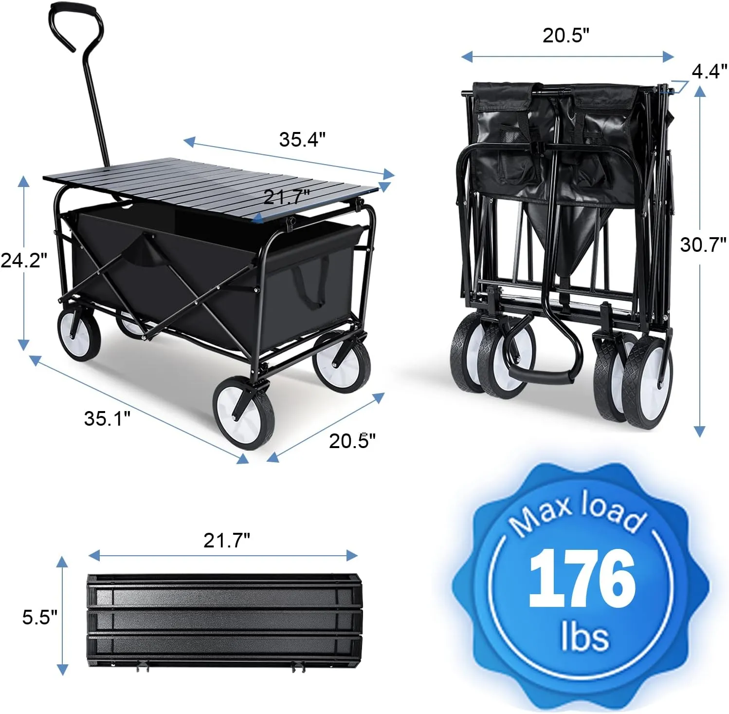 YSSOA Collapsible Garden Cart/Wagon with Aluminum Alloy Table,Heavy Duty Folding Wagon with Aluminum Table Plate,Wagon Cart for Camping Picnic Outdoor