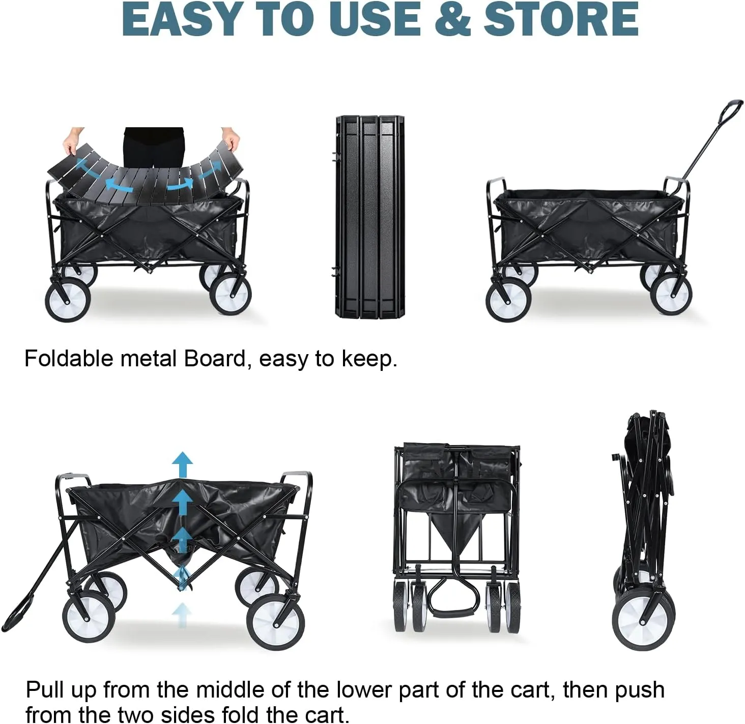 YSSOA Collapsible Garden Cart/Wagon with Aluminum Alloy Table,Heavy Duty Folding Wagon with Aluminum Table Plate,Wagon Cart for Camping Picnic Outdoor