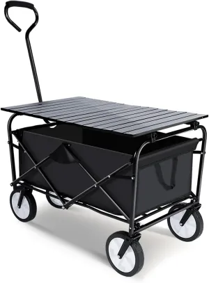 YSSOA Collapsible Garden Cart/Wagon with Aluminum Alloy Table,Heavy Duty Folding Wagon with Aluminum Table Plate,Wagon Cart for Camping Picnic Outdoor