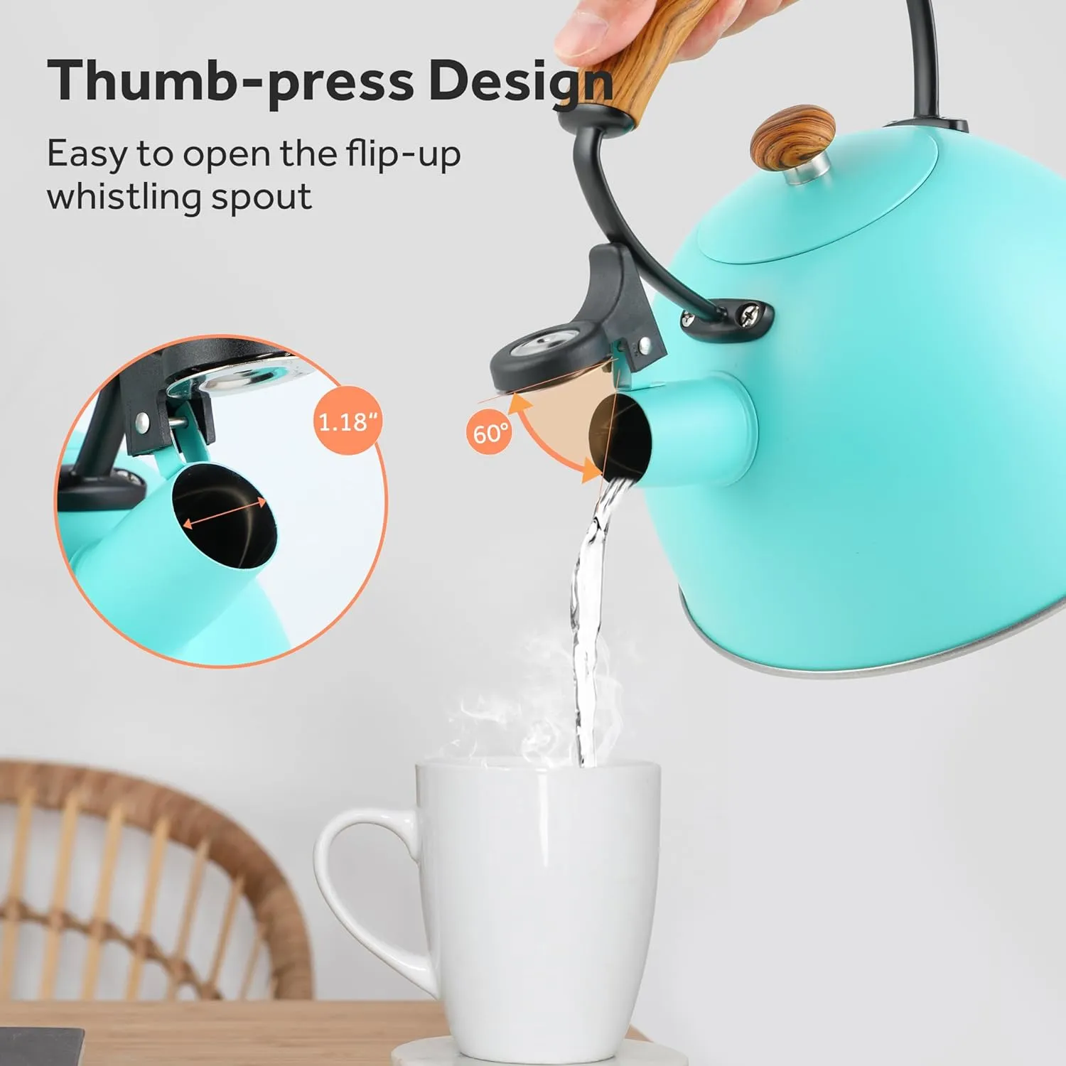 YSSOA Whistling Stovetop Tea Kettle, 3.2 Quart Stainless Steel Teapot with Cool Touch Ergonomic Handle, Hot Water Fast to Boil, Blue