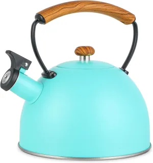 YSSOA Whistling Stovetop Tea Kettle, 3.2 Quart Stainless Steel Teapot with Cool Touch Ergonomic Handle, Hot Water Fast to Boil, Blue