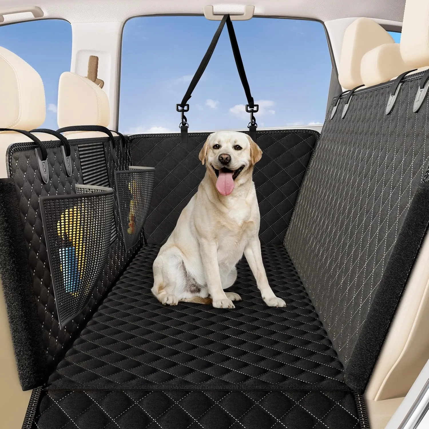 Zanch 2025 Upgrade Dog Car Seat Cover - 100% Waterproof Anti-Scratch, Passenger Friendly Back Seat Protector, Nonslip Pet Hammock with Durable Velcro Side Flap for Large Trucks, SUVs, Vans, XL-Black