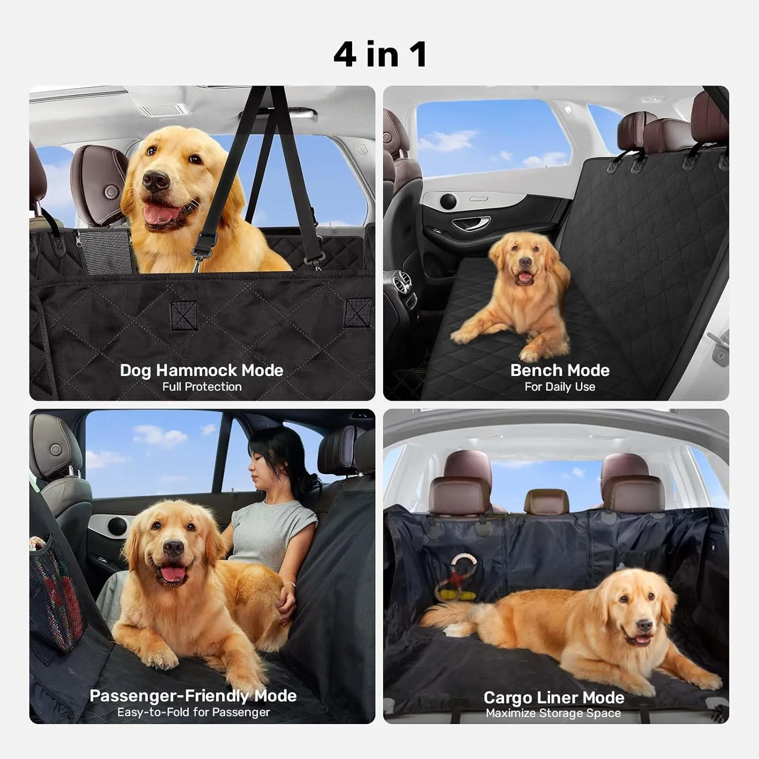Zanch 2025 Upgrade Dog Car Seat Cover - 100% Waterproof Anti-Scratch, Passenger Friendly Back Seat Protector, Nonslip Pet Hammock with Durable Velcro Side Flap for Large Trucks, SUVs, Vans, XL-Green