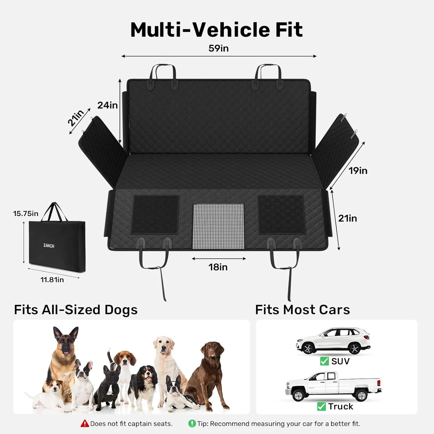 Zanch 2025 Upgrade Dog Car Seat Cover - 100% Waterproof Anti-Scratch, Passenger Friendly Back Seat Protector, Nonslip Pet Hammock with Durable Velcro Side Flap for Large Trucks, SUVs, Vans, XL-Green