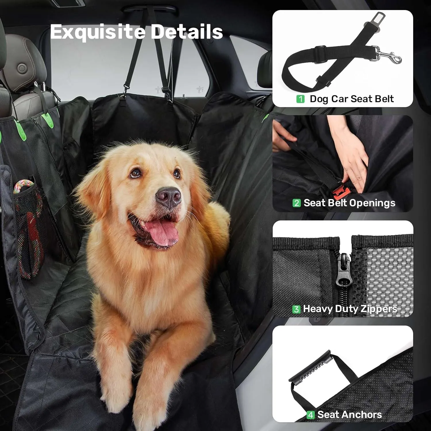 Zanch 2025 Upgrade Dog Car Seat Cover - 100% Waterproof Anti-Scratch, Passenger Friendly Back Seat Protector, Nonslip Pet Hammock with Durable Velcro Side Flap for Large Trucks, SUVs, Vans, XL-Green