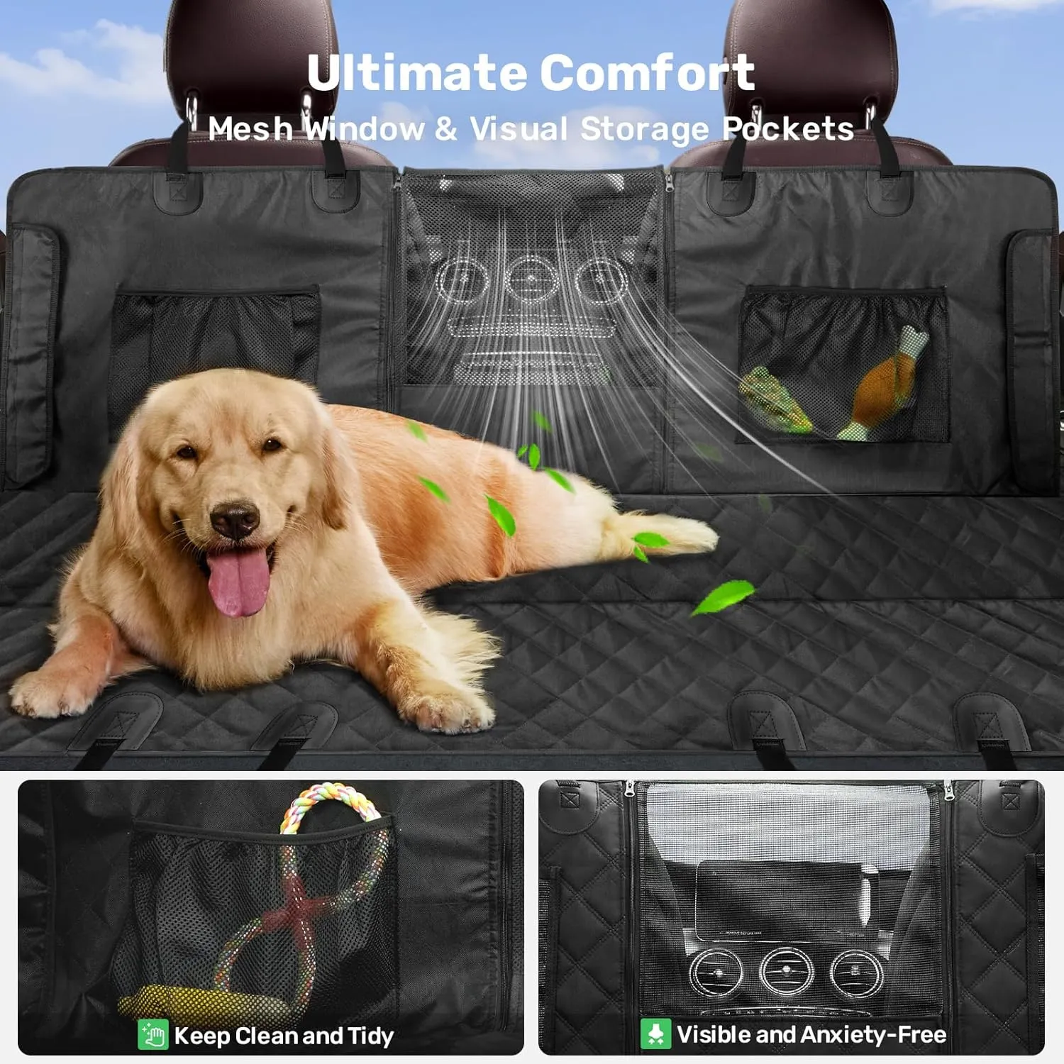 Zanch 2025 Upgrade Dog Car Seat Cover - 100% Waterproof Anti-Scratch, Passenger Friendly Back Seat Protector, Nonslip Pet Hammock with Durable Velcro Side Flap for Large Trucks, SUVs, Vans, XL-Green